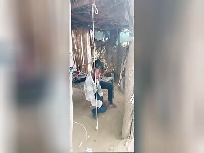 HE TIED THE ROPE TO THE ROOF OF THE HUT AND HANGED HIMSELF