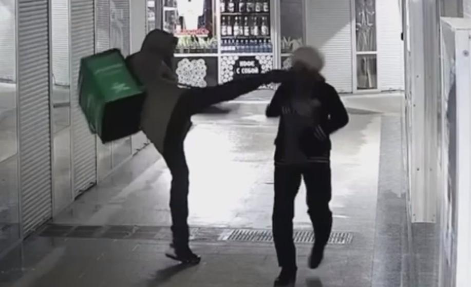 An evil food deliveryman brutally knocked out an old woman