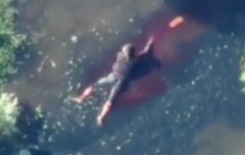Junta Soldier Turns Water Red After Being Hit By Drone