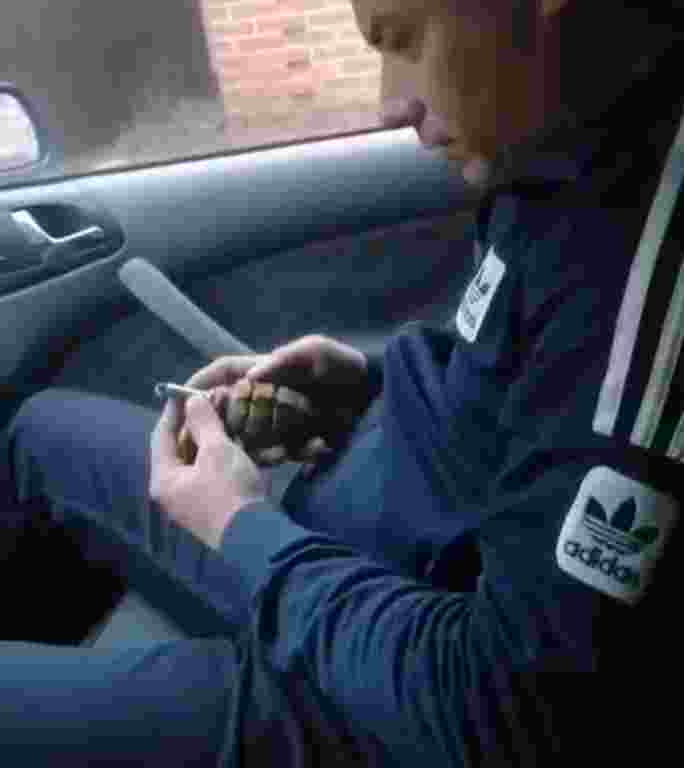 Retard Playing With A Live Grenade Blows His Friends Car Up