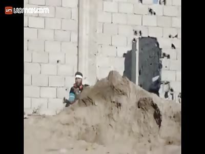 Syrian accidentally shoots the RPG beside him