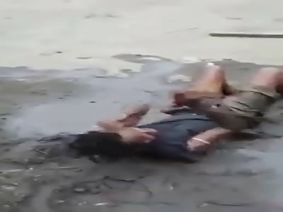 Thief beaten with stick