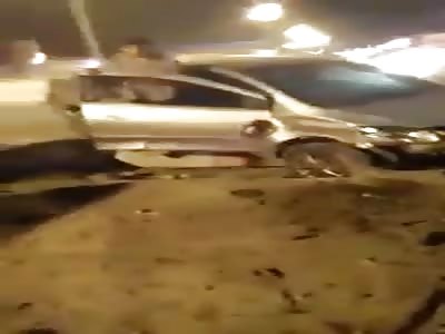 A car crash on the track and at the same time another car crashes