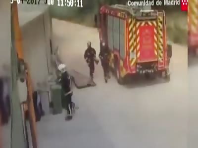 WATCH: The shocking moment burning factory explodes moments after fire brigade arrive on scene