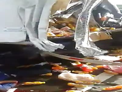 agonizing after accident  accident with orange juice truck