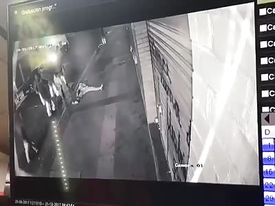 The thief falls from a height and is seriously injured.