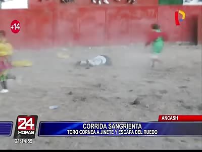 bulfighter hit by bull