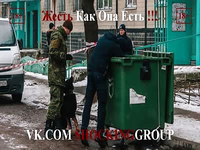 The girl came out of the house in a suitcase. Dnepropetrovsk, Ukraine.