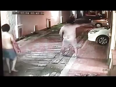 WOMAN BEATEN UP COLLAPSES - THIA GOELER SHOWS UP AT 37 SECONDS TO HELP