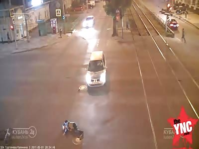 Russian Cyclist fly's in the air