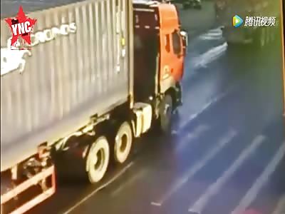  Electric car driver crushed by a semi-trailer truck