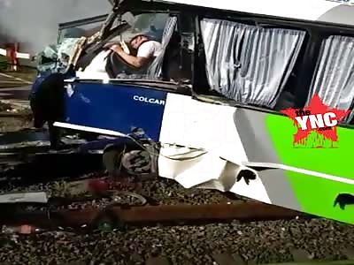 in Argentina  one dead and six wounded when a train hit a micro-service prison  bus 