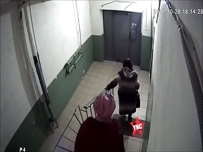 they both fall down the stairs in Russia 