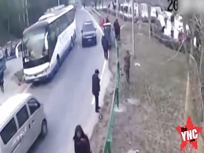 elderly gets smacked in the head by a  tricycle full of wood  