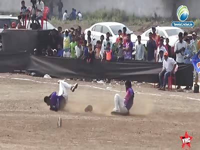 two players get hit by a ball in  cricket
