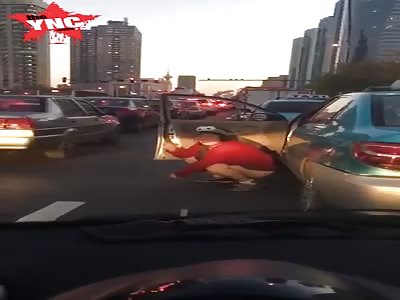 wtf Taxi Female driver has a piss on the road 