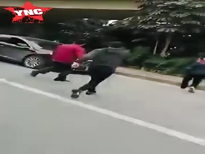 bus driver vs car driver battle on the road in Nanning