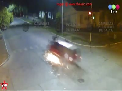 bike and pickup collide into each other in Argentina