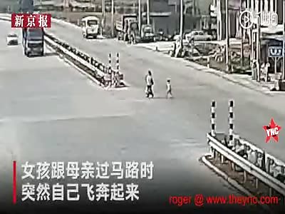 Little Girl Darts Out into Traffic ... Hit by a Truck 