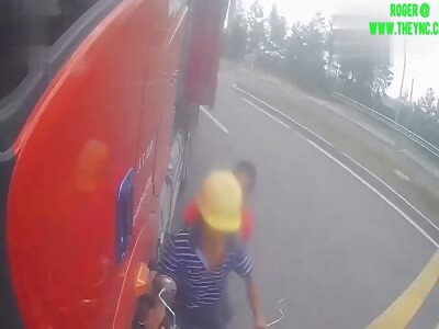 Two bros on there motorcycle were hit by a truck in Zhengzhou