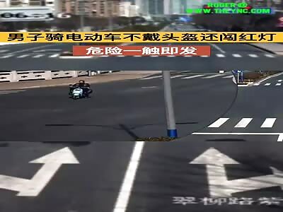 Weng,on his electric bicycle was hit by a car in Jiaxing