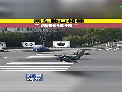 Shen, on his electric tricycle collided into Jia in Huzhou