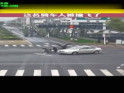 A car collided into electric bicycle rider in Anji City