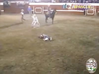 Bucking bull crushes cowboy cranium 