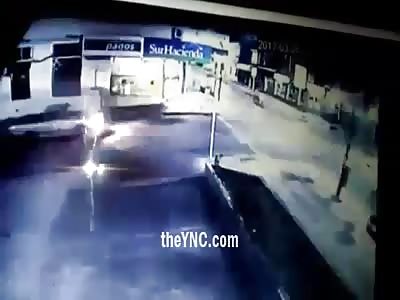 Horrible accident between a motorcyclist and a pickup truck at high speed