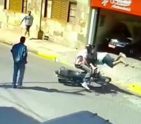 OUCH .. Pedestrian Hit By Motorcycle 