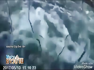 Moron drives his car straight into a river