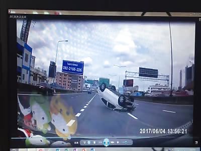 Car flips another upside down