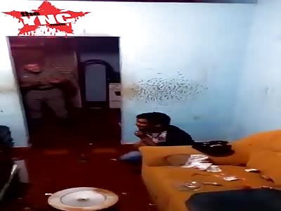 Crazy man tries to kill himself with a knife but is stopped by police