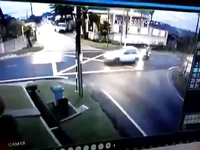 Speeding driver takes out car and motorbike