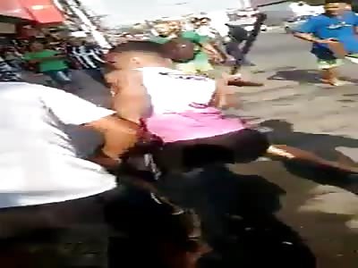 Thief kicked and hit with a wooden beam and metal rod