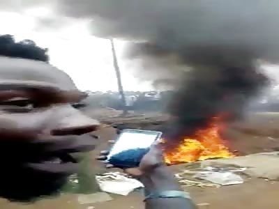 Human bonfire burning + Aftermath of charred bodies