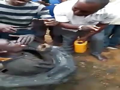 Scared thug wrapped in tyres gets slapped