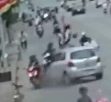 Damn..... Car Ploughs into Bikers Sending Them Flying