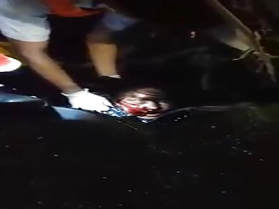 Driver Bloodied inside Mangled Car Wreck