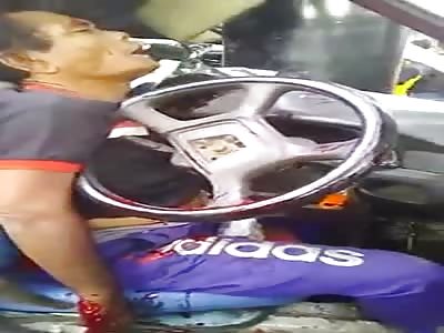 Van Driver Pinned Against the Steering Wheel