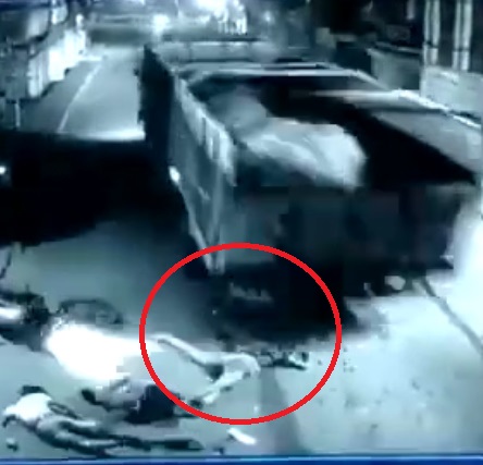 Biker gets Squished by Truck in Brutal Accident