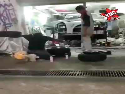 Accident work tire explodes