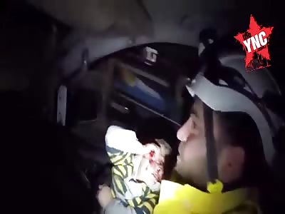 An injured boy in Maarat al Numan for air strike