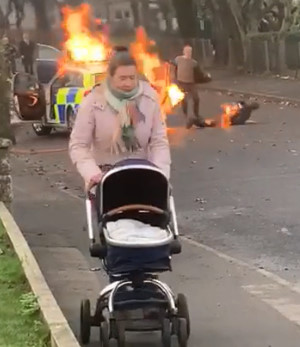 Police Officers Set on Fire by Molotov Cocktails