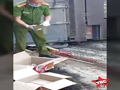 aftermath of brutal accident, man crushed by truck