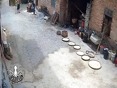 the man is brutally beaten with a stick