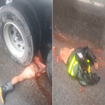 Brutal Accident, Dude is Now in Two Places at Once.