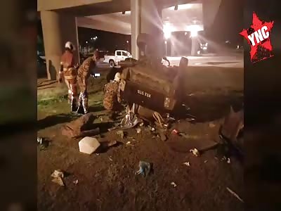 Aftermath of a serious vehicular accident. 