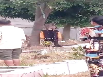 Sad man committed suicide in the cemetery