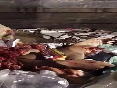 bags stuffed with meat in the trash (extra video)